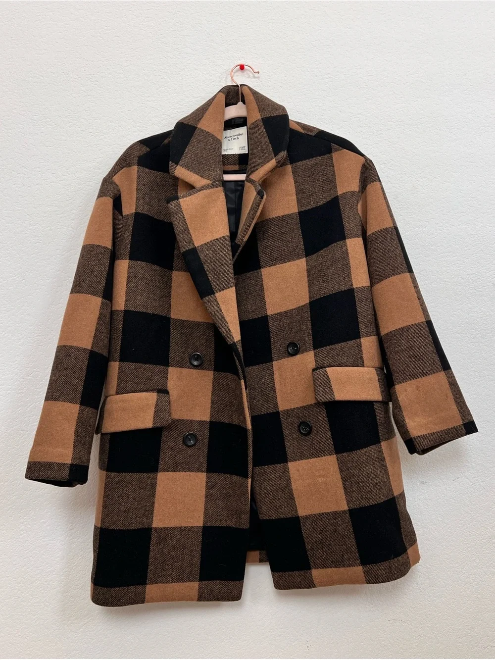 Abercrombie & Fitch Wool Blend Brown Black Plaid Peacoat Jacket Women's XXSP